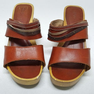 Olukai Kamola Womens Leather Wood Wedge Sandals